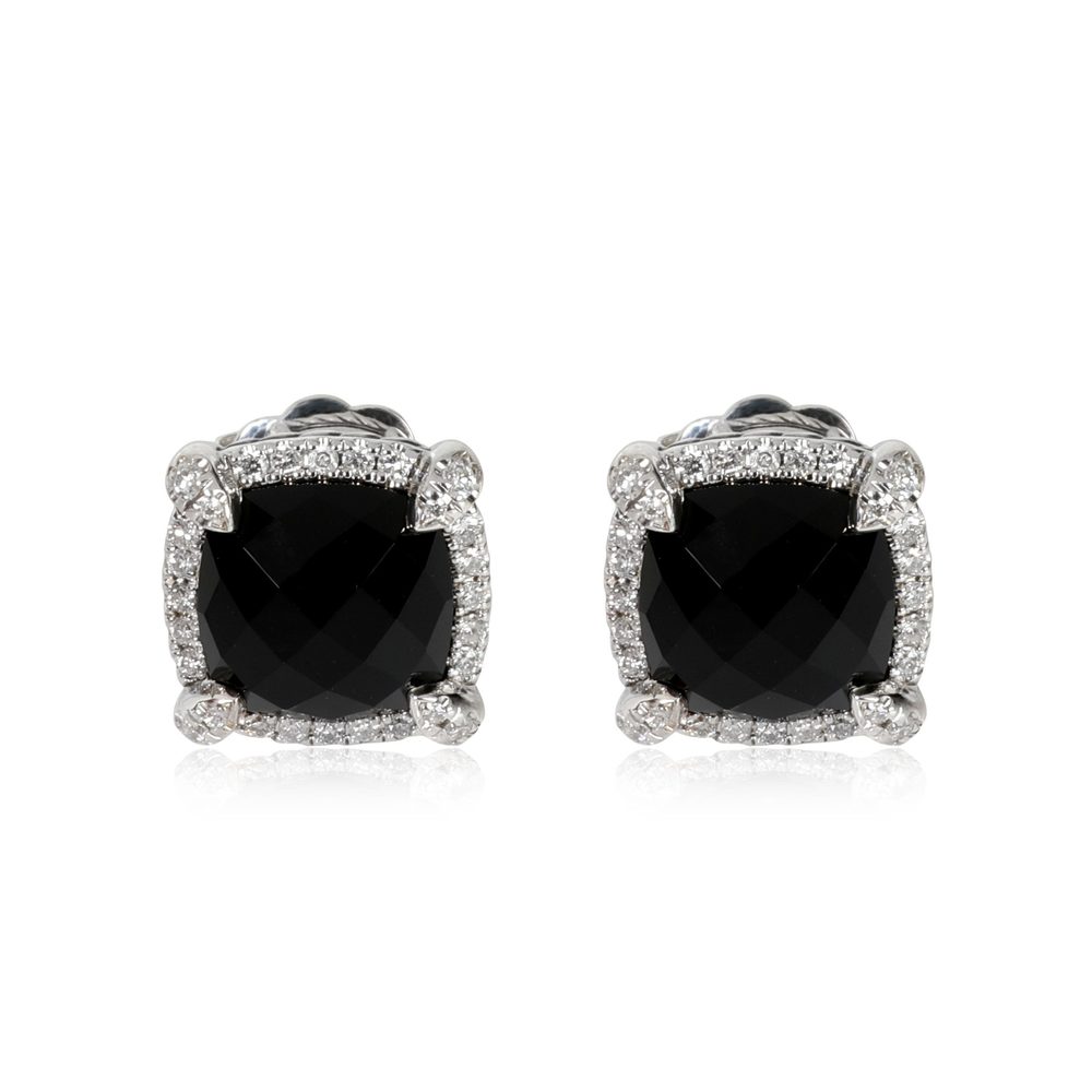 David Yurman Chatelaine Onyx Diamond Earrings in Sterling Silver 0.29 CTW